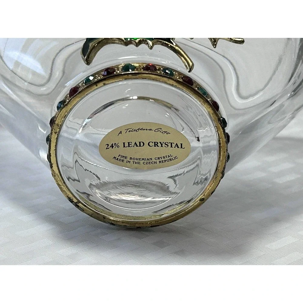 Christmas Vase Fine Bohemian 24% Lead Crystal Teleflora Jeweled Candy‎ Bowl